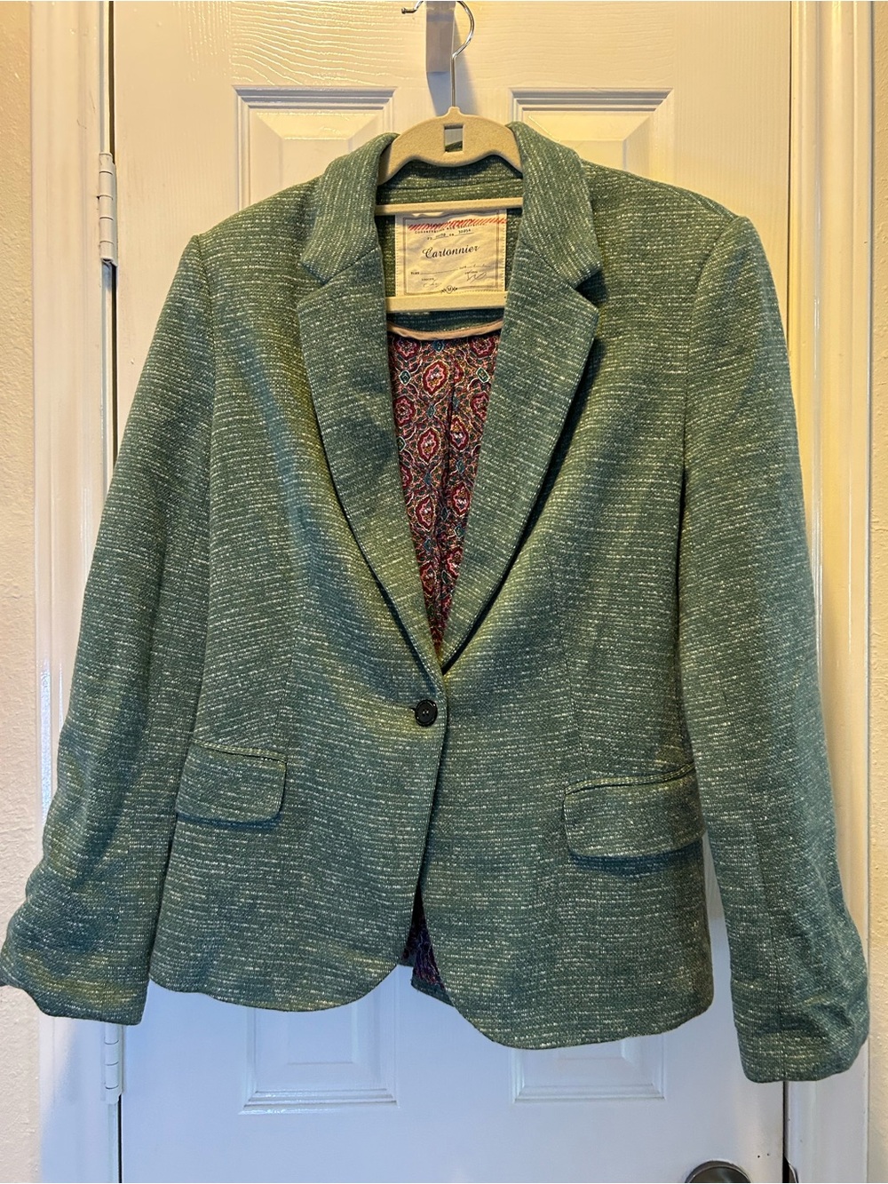 Cartonnier sold at Anthropology Green Tweed Single-Button Blazer